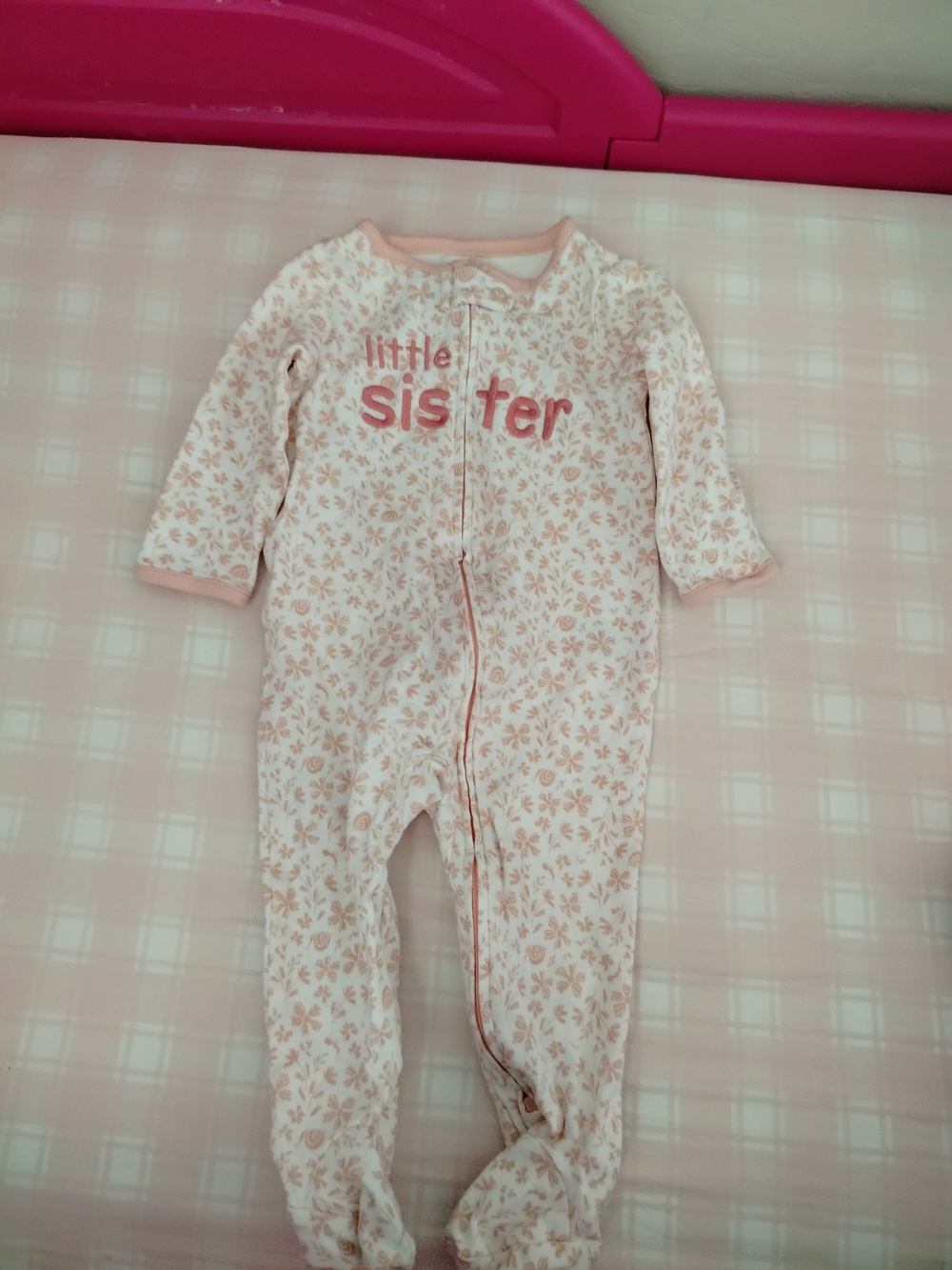 Baby Girls' Pink 'Little Sister' One-Piece Sleep and Play